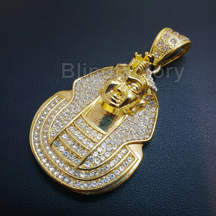 HIP HOP ICED OUT LAB DIAMOND GOLD PLATED RAPPER'S EGYPT KING PHARAOH PENDANT