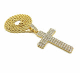 Hip Hop Full Iced Shiny Cross Pendant & 24" Box, Cuban, Rope Chain Necklace