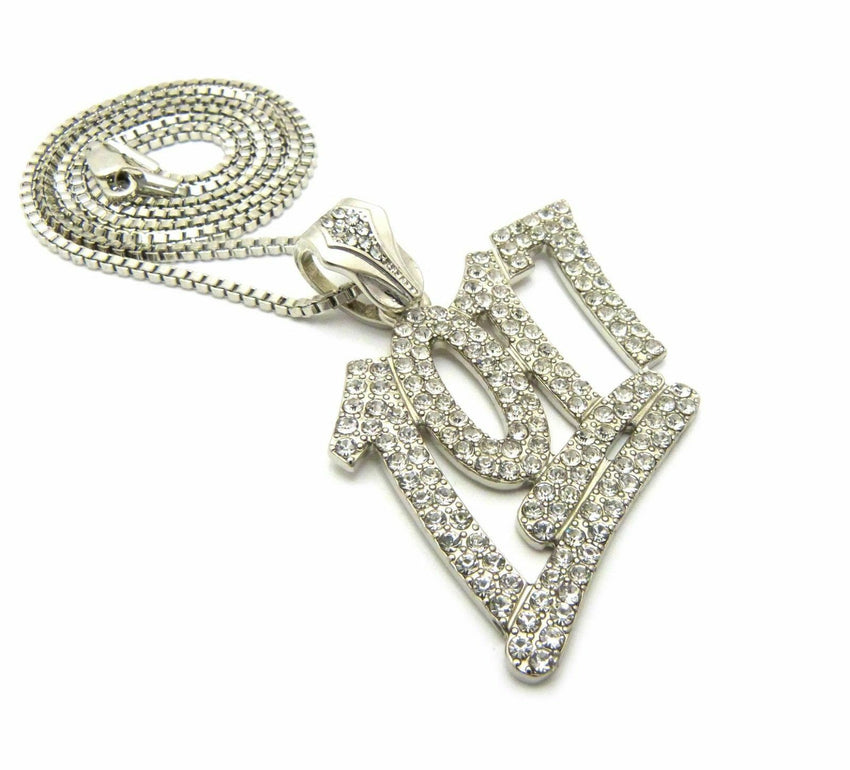 Iced Out Rapper's Number 1017 Pendant & 24" Box, Cuban Chain Hip Hop Necklace