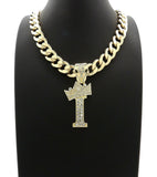 Hip Hop Crowned Alphabet Initial Pendant & 11mm 20" Cuban Choker Chain Necklace