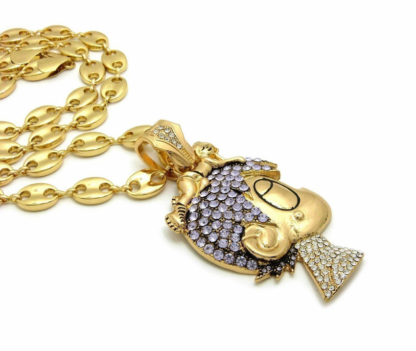 ICED OUT PAVE LIL UZI VERT CARTOON & 10mm 30" Marina Chain Necklace