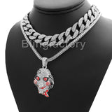 Hip Hop Tekashi69 Saw pendant w/ 18" Franco Chain & Full Iced Cuban Choker Necklace set