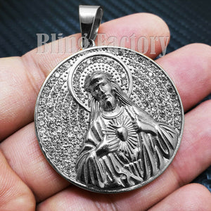 Iced out Hip Hop Stainless steel Silver Tone Holy Jesus Medal Charm Pendant