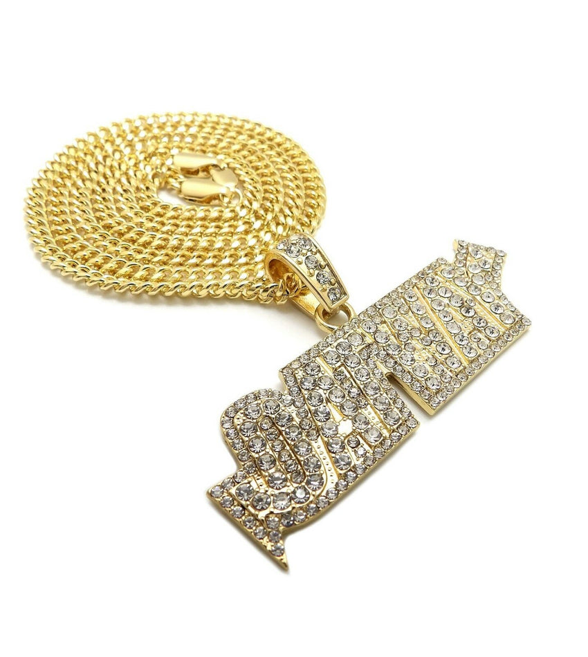 Ciondolo Uomo Stile Cubano Placcato Oro 14k Con Zirconi | Collana Hip Hop Migos Icey Datway