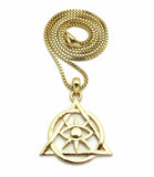 Men's Gold PT illuminati Pyramid Pendant w/ 24" Box, Cuban, Rope Chain Necklace