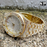 Men's Gold Plated Iced out Luxury Migos Rapper's Metal Band Dress Clubbing Watch