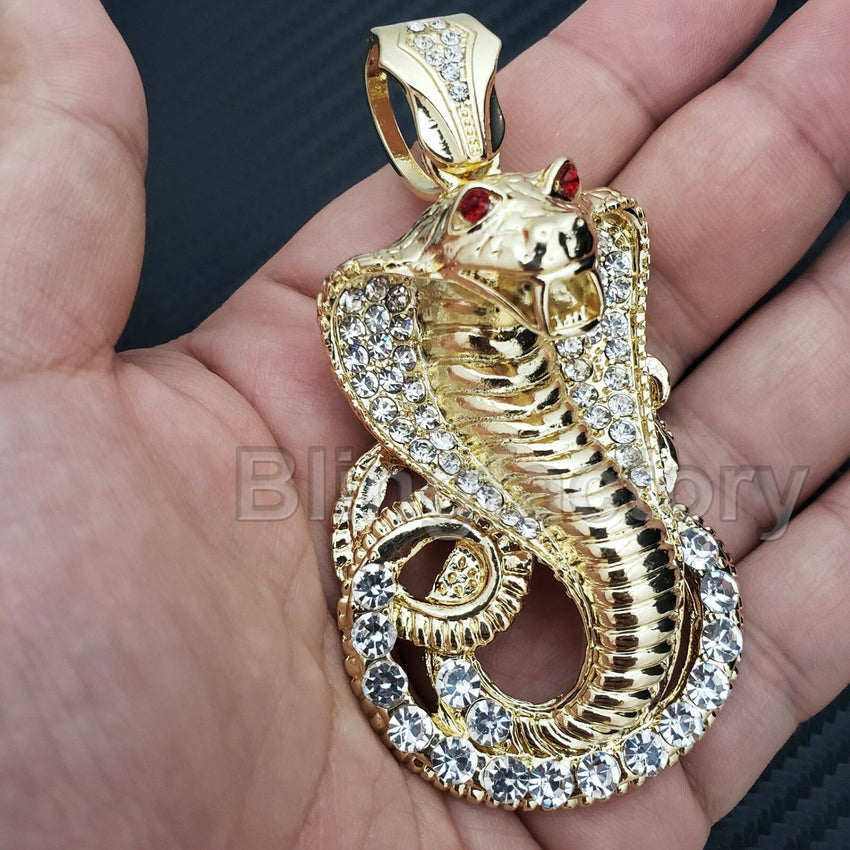 Hip Hop Iced Cobra Snake w/ 18" Full Iced Cuban & 1 ROW DIAMOND Choker Chain Necklace Set