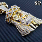 NEW HIP HOP GOLD ICED OUT JUMBO JESUS CZ PENDANT, 10mm 30" CUBAN CHAIN NECKLACE