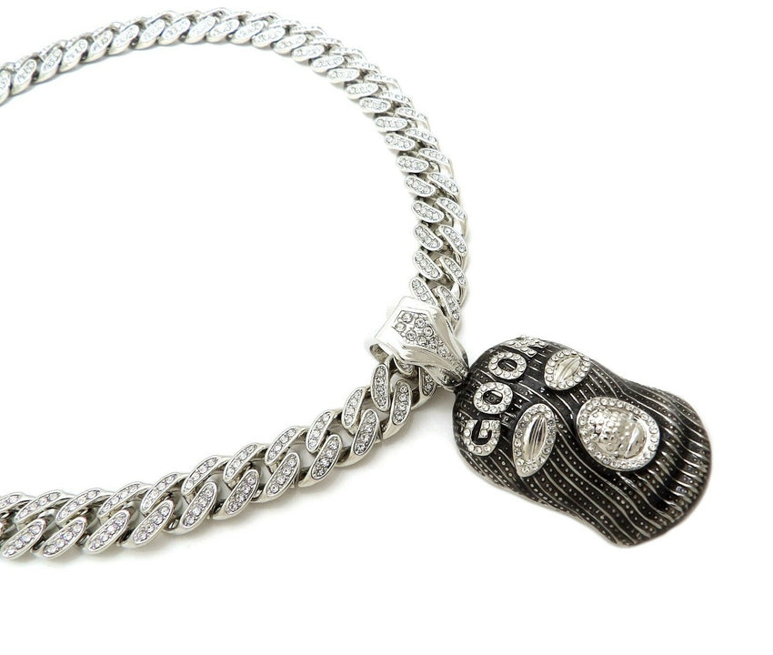Hip Hop Goon Mask pendant 18" Full Iced out Box Lock Cuban Choker Chain Necklace
