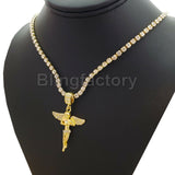 Hip Hop Iced Out Baby Angel Pendant & 1 Row Diamond Tennis Choker Chain Necklace