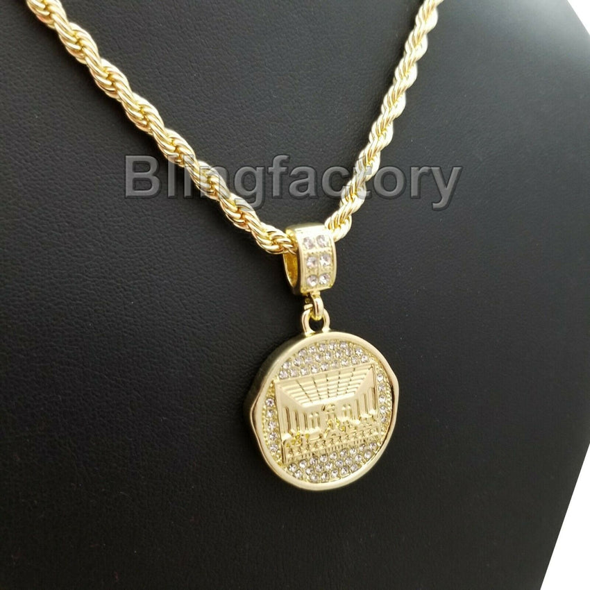 Hip Hop Iced out Lab Diamond Last Supper Pendant & 4mm 24" Rope Chain Necklace