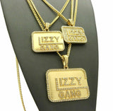 ICED OUT HIP HOP CZ GOLD PT 3 GLIZZY GANG PENDANTS W/ CUBAN CHAINS NECKLACE SET