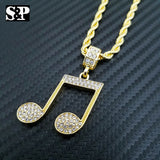 Unisex Iced out Fashion Music Note Pendant & 24" Rope Chain Necklace