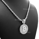 Hip Hop Iced out digital currency Bit Coin Pendant & 4mm 24" Rope Chain Necklace