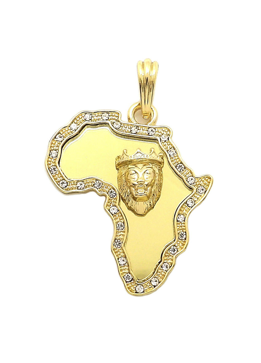 Iced Out Africa Lion King Pendant & 24" Box, Cuban, Rope Chain Hip Hop Necklace