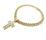 Hip Hop Cross Pendant & 12mm 18" Iced out Box Lock Cuban Choker Chain Necklace