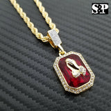 Hip Hop Praying Hands & Red Ruby Praying Hands Pendant w/ Rope Chain 2 Necklaces