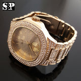 NEW MEN ICED HIP HOP GOLD PT LAB DIAMONDS JAY-Z WATCH & BRACELET COMBO SET