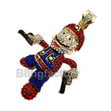 Iced out Hip Hop Mario Gun Man Gold & Silver plated Lab Diamond Large Pendant
