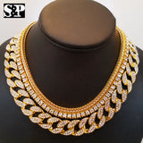 Hip Hop Quavo Choker 18" Franco & 16" Full Iced Cuban & 1 ROW DIAMOND CHAIN SET