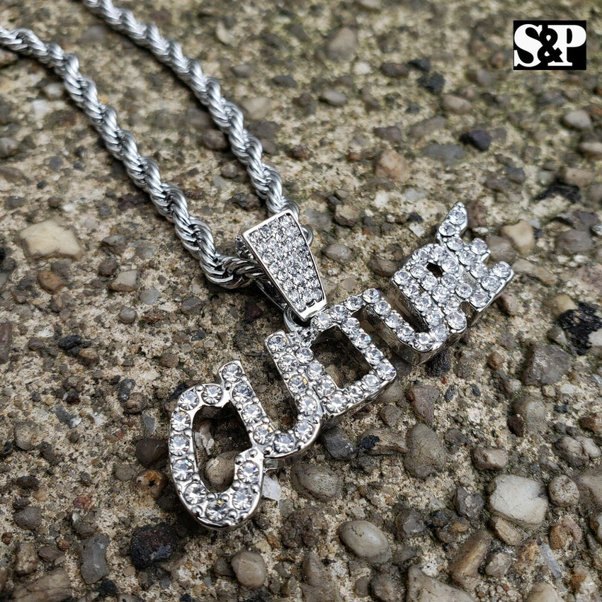 Hip Hop Iced out Lab Diamonds CULTURE Pendant & 4mm 24" Rope Chain Necklace