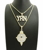 Hip Hop Iced Out Migos YRN Rocket Pendant & 24", 30" Box Chain 2 Necklace Set