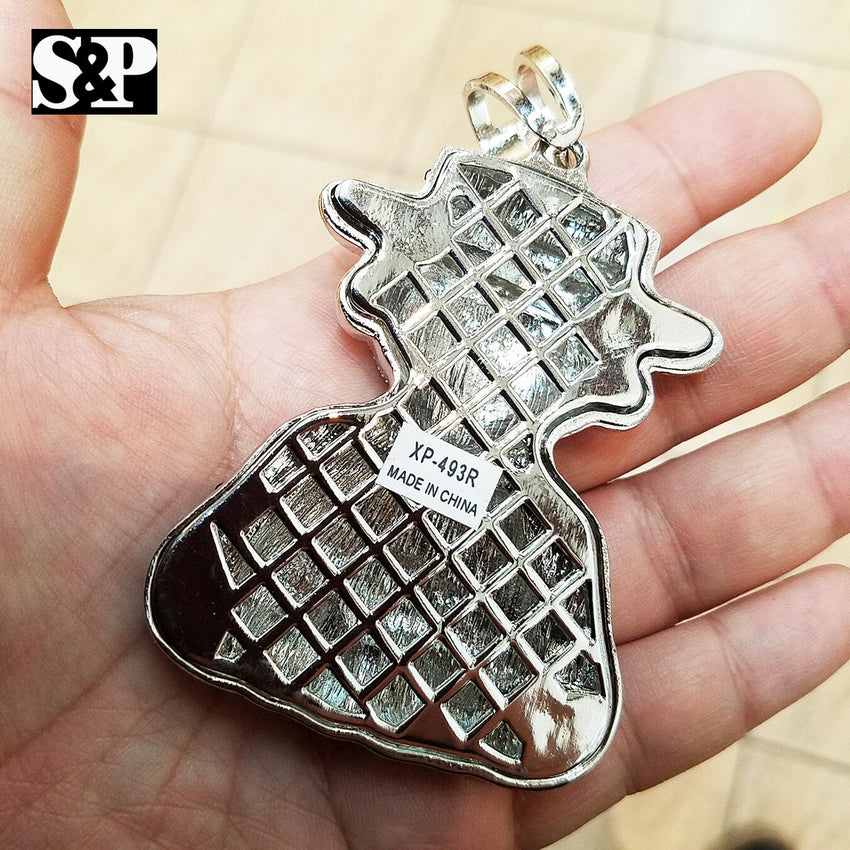 HIP HOP ICED OUT LAB DIAMOND WHITE GOLD PLATED LARGE MONEY ROBBER PENDANT