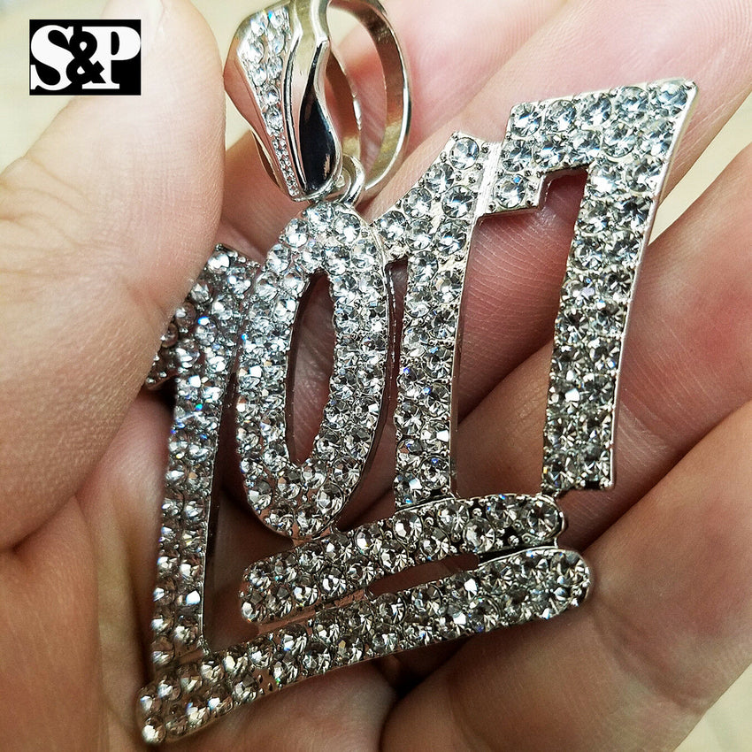 HIP HOP RAPPER'S FULL ICED OUT WHITE GOLD PLATED LAB DIAMOND 1017 LARGE PENDANT