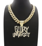 Hip Hop GLORY UNIVERSITY & 18" Iced Box Lock Cuban Choker Chain Necklace