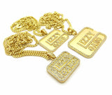 ICED OUT HIP HOP CZ GOLD PT 3 GLIZZY GANG PENDANTS W/ CUBAN CHAINS NECKLACE SET