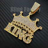 HIP HOP ICED OUT LAB DIAMOND GOLD PLATED LARGE CROWNED KING CHARM PENDANT