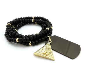 Hip Hop Iced Egyptian Pyramid & Dog Tag Pendant w/ 6mm 30