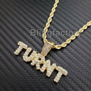 Hip Hop Iced Lab Diamond TURNT Pendant & 4mm 24