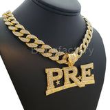 Young Dolph PRE Pendant & 18" Full Iced Cuban & 1 ROW DIAMOND Choker Chain Necklace Set