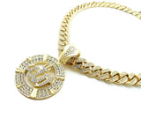 Hip Hop Allah Pendant & 12mm 18" Iced out Box Lock Cuban Choker Chain Necklace