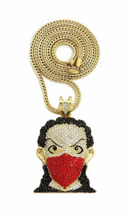 Hip Hop Iced Out Red Masked Bandana Goon Pendant & 4mm 36