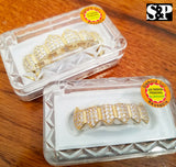 Gold Plated BRASS Hip Hop Iced Gold Tone Teeth Grillz Fang Top & Bottom Set