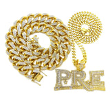 Hip Hop Iced Young Dolph PRE Necklace & 18" Full Iced Cuban Choker Chain Necklace Set