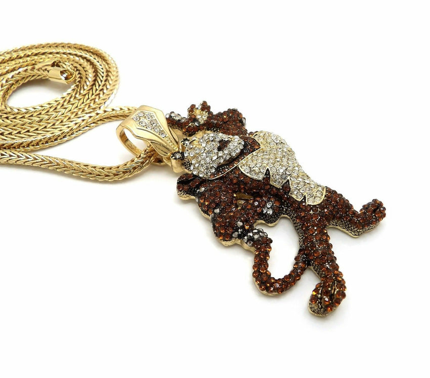 Hip Hop Iced Out Tony Tiger Large Pendant & 4mm 36" Franco Chain Necklace