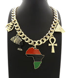 PYRAMID, NEFERTITI, ANKH, AFRICA, GYE NYAM, SEKHMET & 11mm 18" Cuban Link Chain