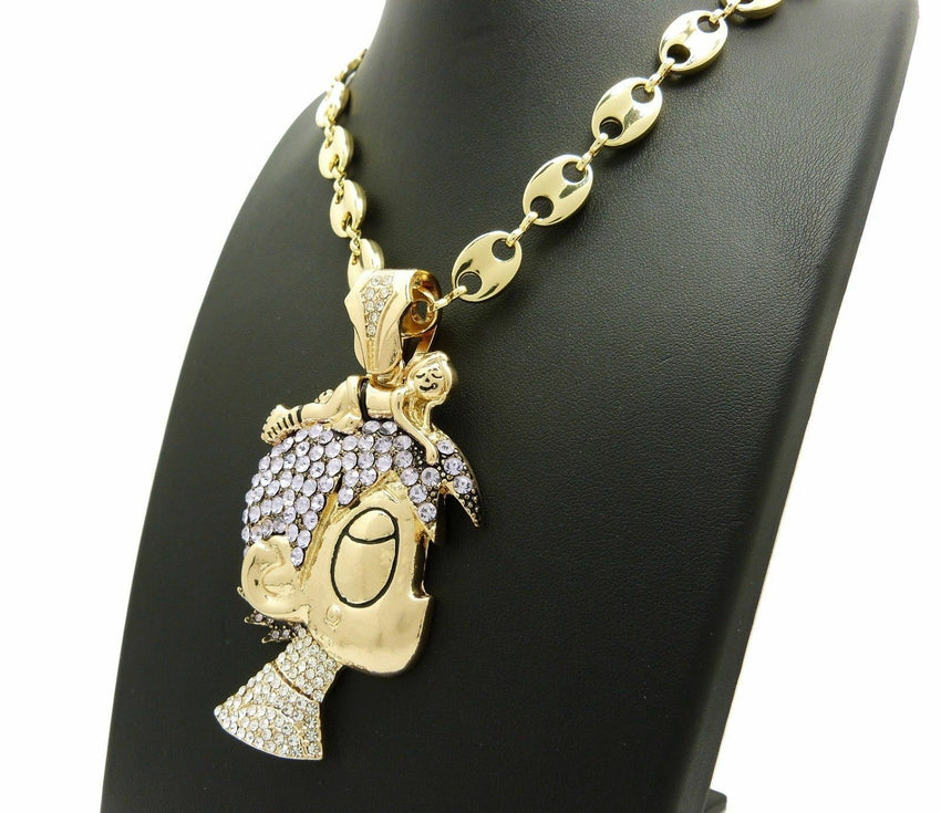 ICED OUT PAVE LIL UZI VERT CARTOON & 10mm 30" Marina Chain Necklace