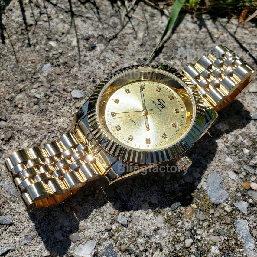 Men's Gold plated Luxury Designer Style Metal Band Dress Wrist Watch