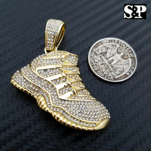 Men's Iced out 14K Gold Plated Hip Hop Lab Diamonds Retro 11 Shoe Pendant