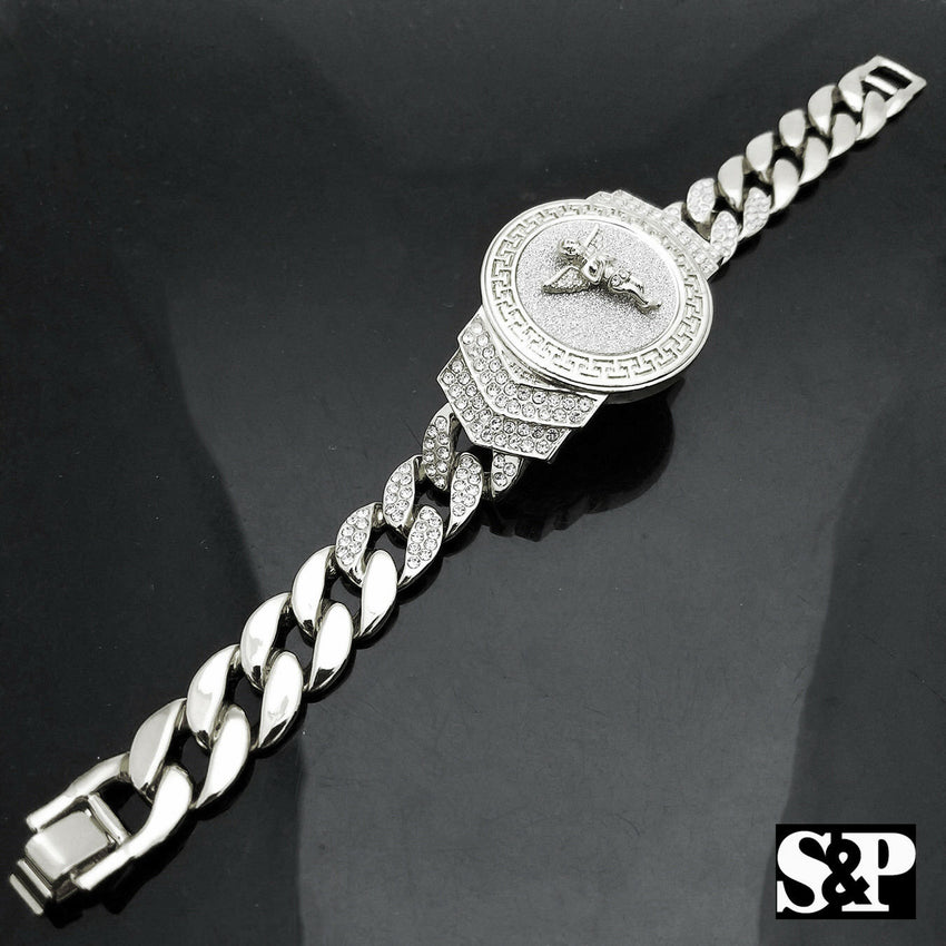 New Hip Hop White Gold Plated 8.5" CZ Full Iced Out Baby Angel Cuban Bracelet