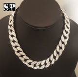 Hip Hop Men Quavo Iced 15mm 16" Miami Cuban Choker 2 Chains Necklace Set