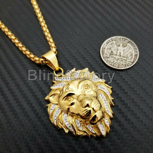 Stainless Steel Gold PT Lion Head Pendant & 3mm 24