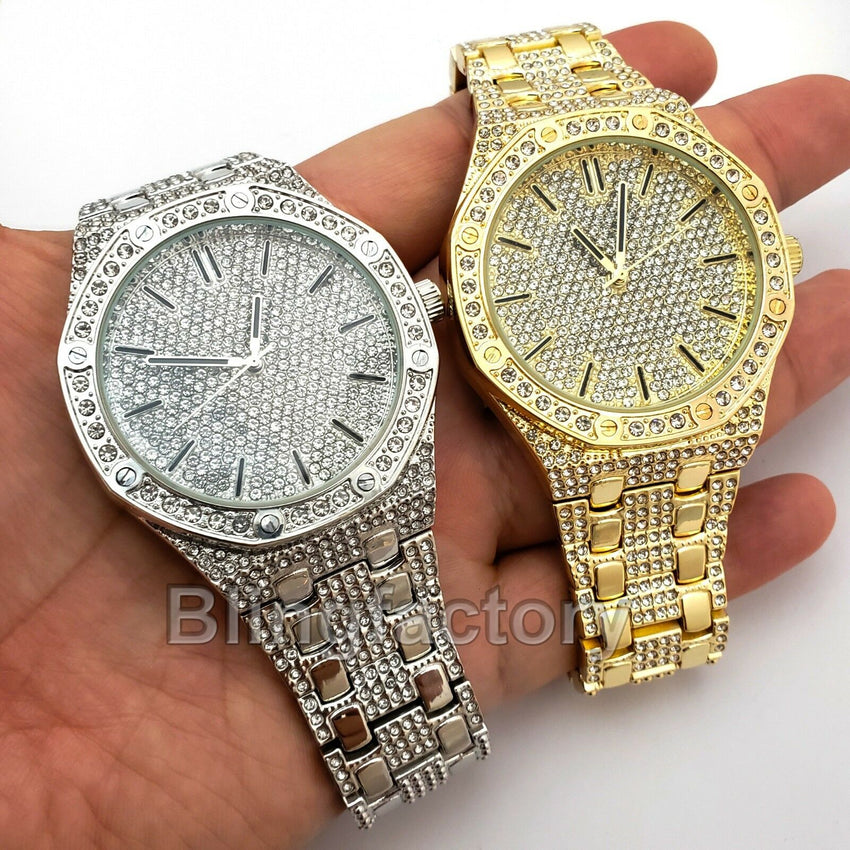 Luxury Men's Iced out Rapper's Lab Diamond Metal Band Dress Clubbing wrist Watch