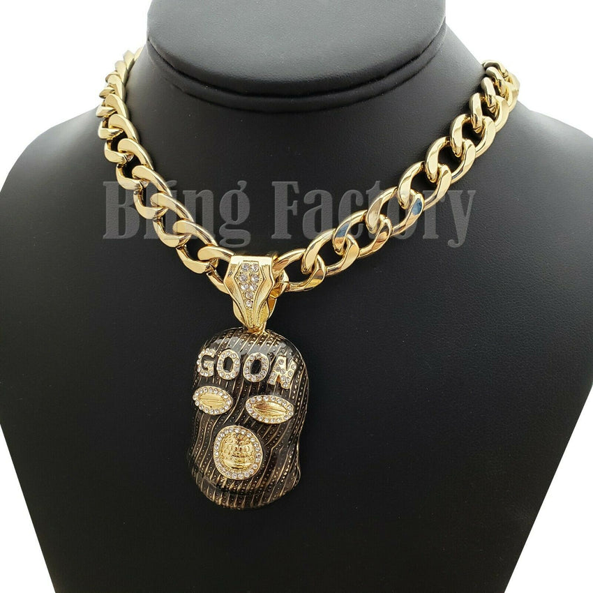 Hip Hop Rapper's Masked Goon Pendant & 18" Iced Cuban Choker Chain Necklace set