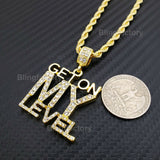 Hip Hop Iced out "GET ON MY LEVEL" Pendant & 4mm 24" Rope Chain Necklace