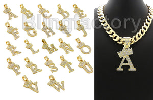 Hip Hop Crowned Alphabet Initial Pendant & 11mm 18